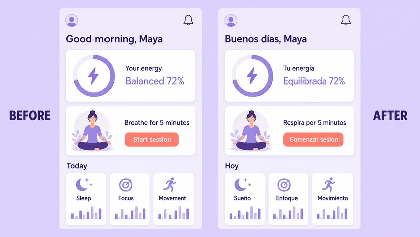 App screenshot before and after interface text is changed