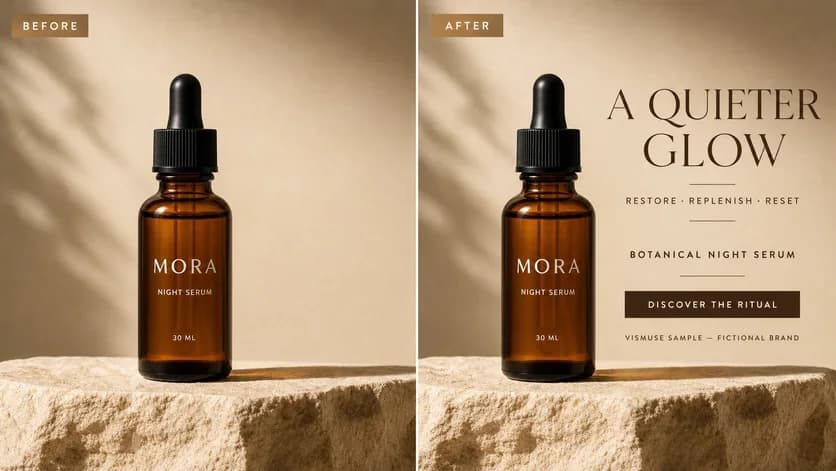 Product photo before and after a call to action is added