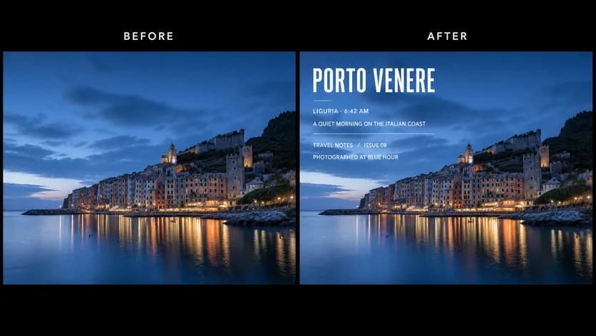 Instagram-style travel cover before and after its title is changed